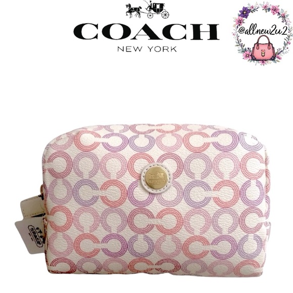 Coach Signature Cosmetic Bag Pouch White Pink Purple Multi-winner HP - Picture 2 of 14